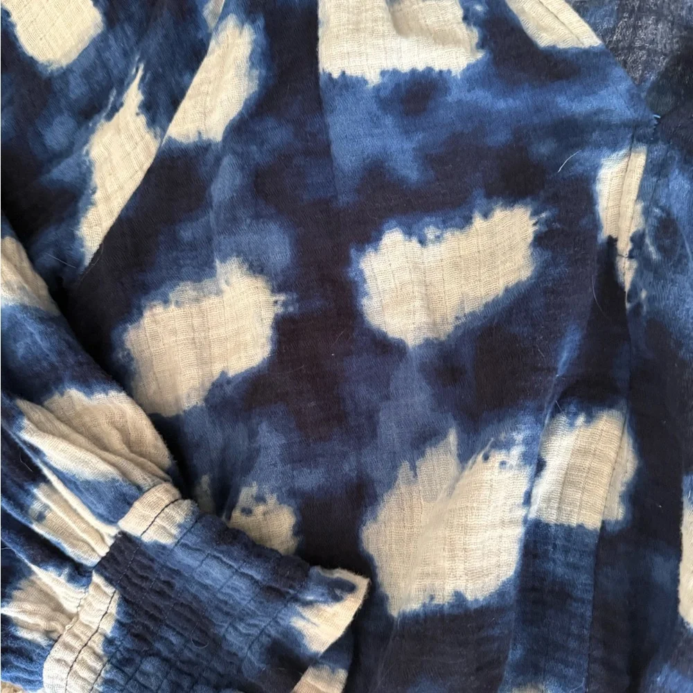 Porridge for Anthropologie Blue and White 3/4 Sleeve Relaxed Blouse - Picture 4 of 5